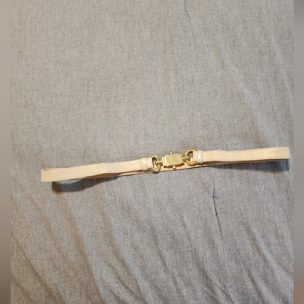 Y - Vintage Saks 5th Avenue Taupe with Gold Hardware Belt